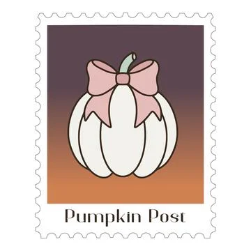 Pumpkin post stamp with a pink bow Stock Illustration