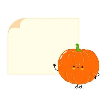 Pumpkin poster character. Vector hand drawn cartoon kawaii character illustra Stock Illustration