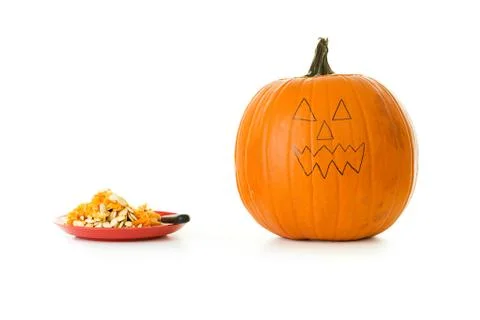 Pumpkin: in the process of being carved Stock Photos