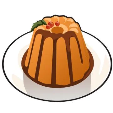 Pumpkin pudding with chocolate topping isolated on white background Stock Illustration