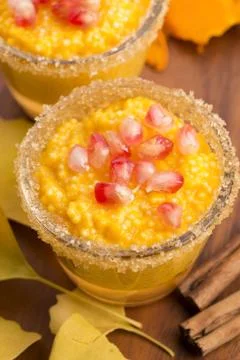 Pumpkin pudding with tapioca pearls Stock Photos