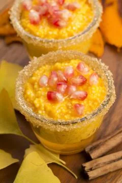 Pumpkin pudding with tapioca pearls Stock Photos