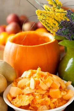 Pumpkin pulp for soup Stock Photos