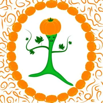 Pumpkin Queen in the frame of pumpkins Stock Illustration