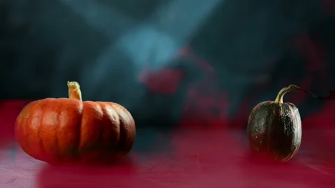 Pumpkin in red smoke Stock Footage 141885585