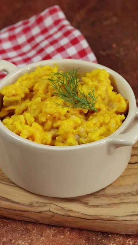 Pumpkin risotto dish close up Stockbeeldmateriaal 228585088