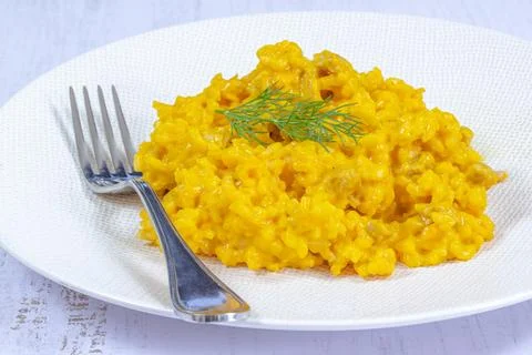 Pumpkin risotto on a plate Stock Photos