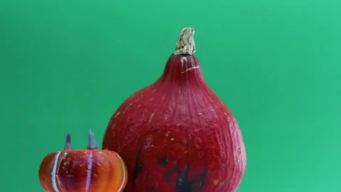 Pumpkin rotating on green theme Video stock 141601872