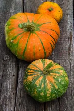 Pumpkin on rustic wooden table Stock Photos