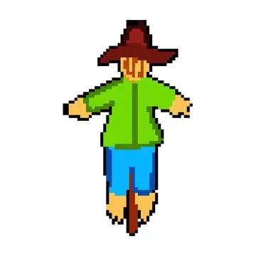 Pumpkin scarecrow pixel art vector illustration Stock Illustration