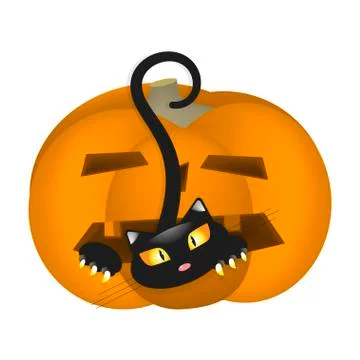 Pumpkin Scares Cat Stock Illustration