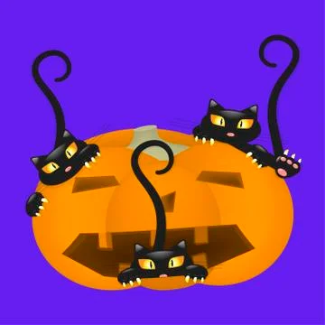 Pumpkin Scares Cat Stock Illustration