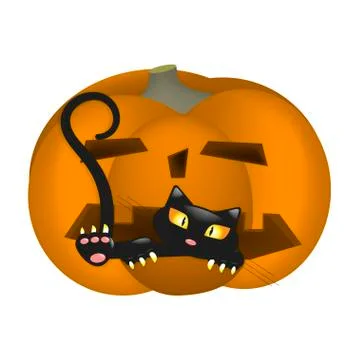 Pumpkin Scares Cat Stock Illustration