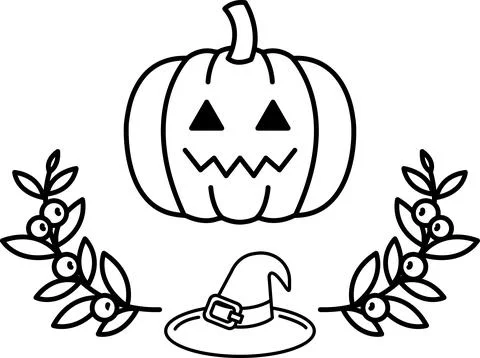 A pumpkin with a scary face and a witch's hat Stock Illustration