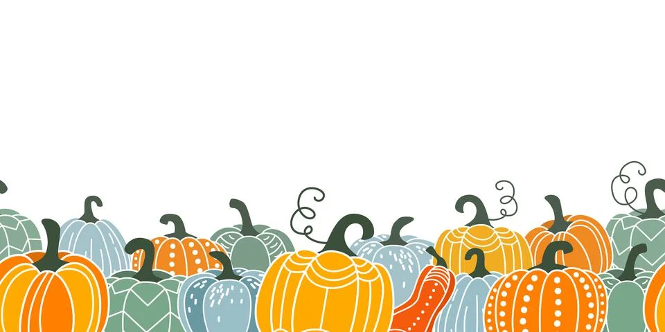 Pumpkin seamless border vector illustration in flat naive simple modern style Stock Illustration