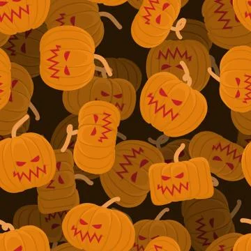 Pumpkin seamless pattern 3D. Halloween background. Scary vegetable texture. T Stock Illustration
