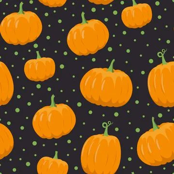 Pumpkin seamless pattern on black background. Flat, vector Stock Illustration