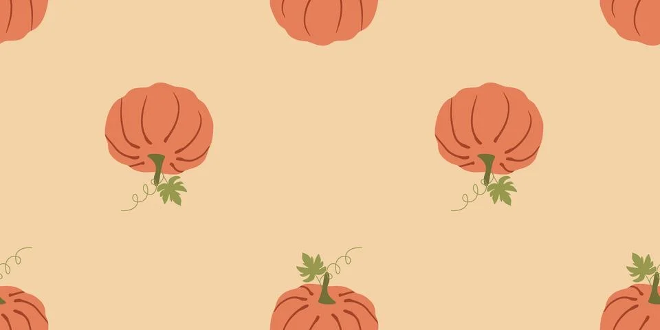 Pumpkin seamless pattern. Hand drawing orange pumpkins on cream color backg.. Stock Illustration