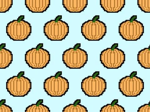 Pumpkin seamless pattern in pixel art style. 8 bit pumpkin in 2D retro style. 스톡 일러스트