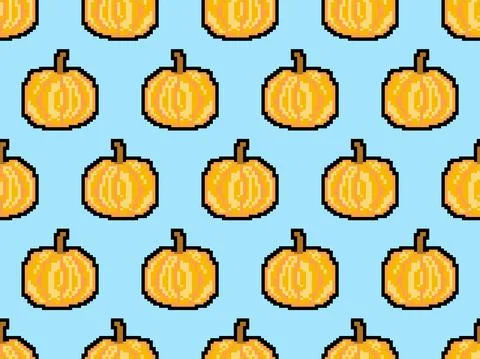Pumpkin seamless pattern in pixel art style. 8 bit pumpkin in 2D retro style 스톡 일러스트