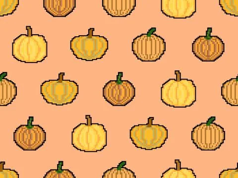 Pumpkin seamless pattern in pixel art style. 8 bit pumpkin in 2D retro style. Illustrazione stock