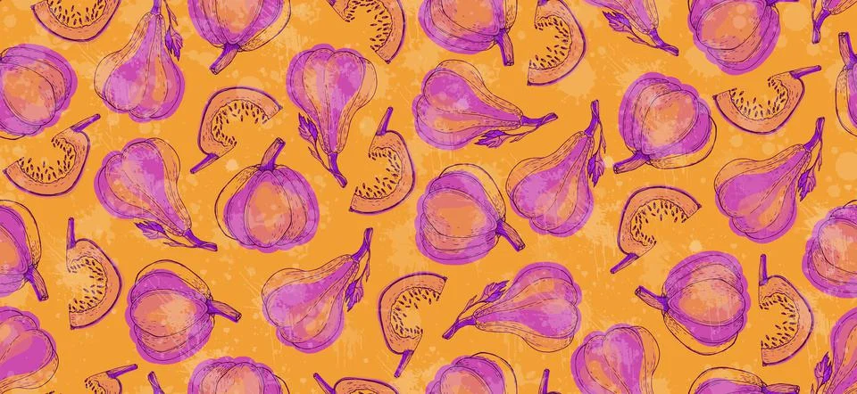Pumpkin seamless pattern. Pumpkin background for Harvest festival or Thanksgi Stock Illustration