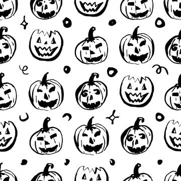 Pumpkin seamless pattern spooky Halloween vector isolated tile background Stock Illustration