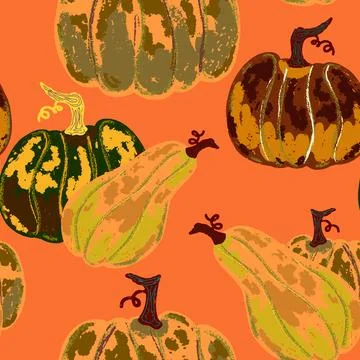 Pumpkin seamless pattern. Texture pumpkin prints. Vector background wallpaper Stock Illustration