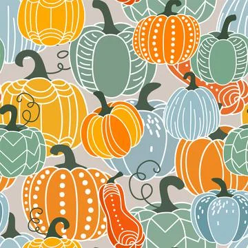 Pumpkin seamless pattern vector illustration. Gourds in flat simple modern Illustrazione stock