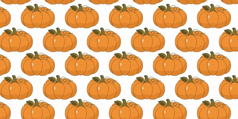 Pumpkin seamless pattern vectors background with green leaves isolated on whi Illustration