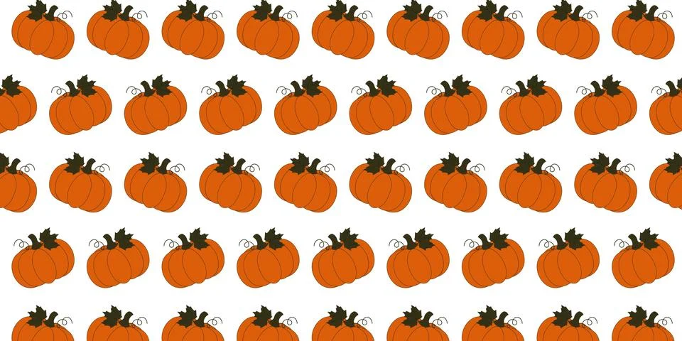 Pumpkin seamless pattern vectors background with green leaves isolated on whi Illustration