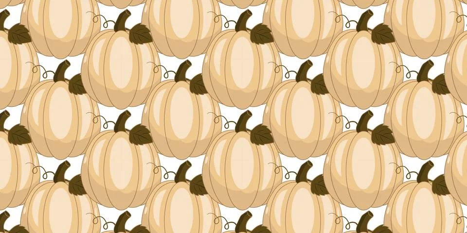 Pumpkin seamless pattern vectors background with green leaves isolated on whi Stock Illustration