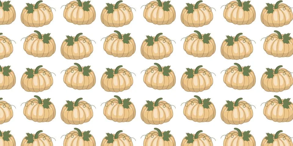 Pumpkin seamless pattern vectors background with green leaves isolated on whi Illustration