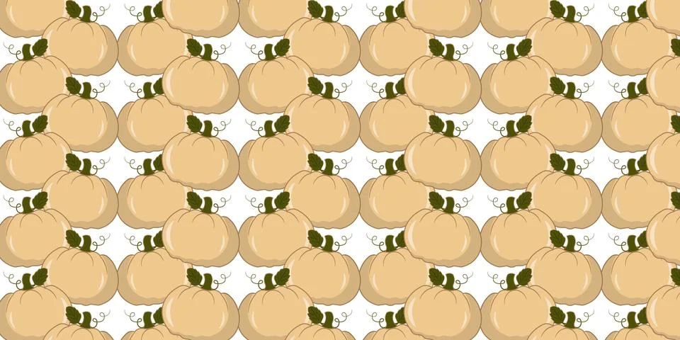Pumpkin seamless pattern vectors background with green leaves isolated on whi Illustration