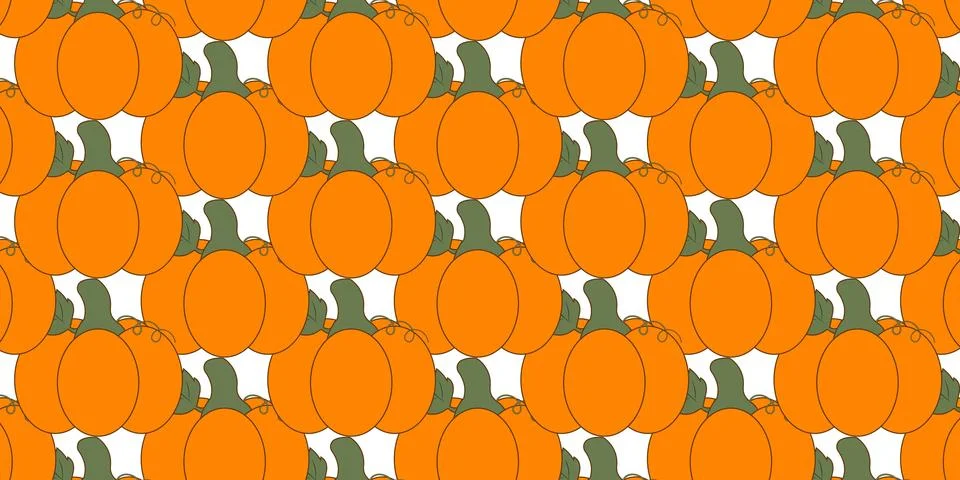 Pumpkin seamless pattern vectors background with green leaves isolated on whi Illustration