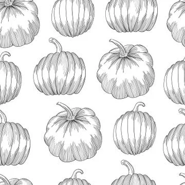 Pumpkin seamless pattern. Vegetable engraved style illustration. Detailed イラスト素材