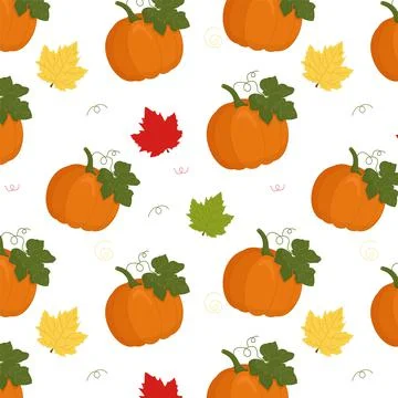 Pumpkin seamless vector pattern. Pumpkin with maple leaves Illustrazione stock