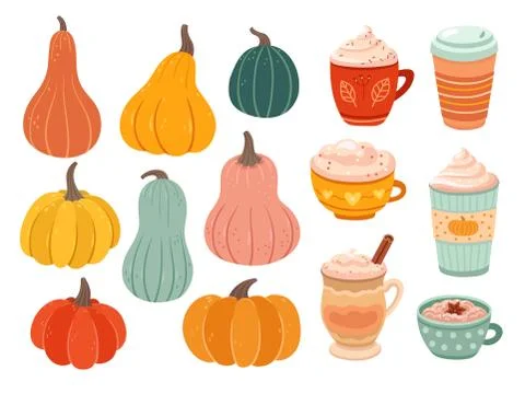 Pumpkin season. Creative simple pumpkins, ripe variety nature objects. Spice Stock Illustration
