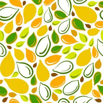 Pumpkin seed. Vector seamless pattern. Natural grain, organic oil, vegan milk Stock Illustration