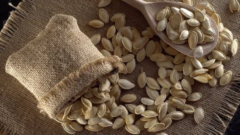 Pumpkin seeds close up. Video stock 70053606