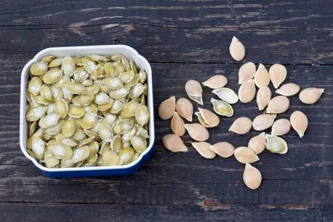 Pumpkin seeds, close up Stock-Fotos