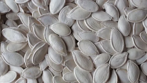 Pumpkin seeds close-up, rotating clockwise Stock Footage 136676164