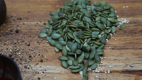Pumpkin seeds tree on the table Stock Footage 90355252