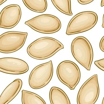 Pumpkin seeds vector pattern on color background Stock Illustration