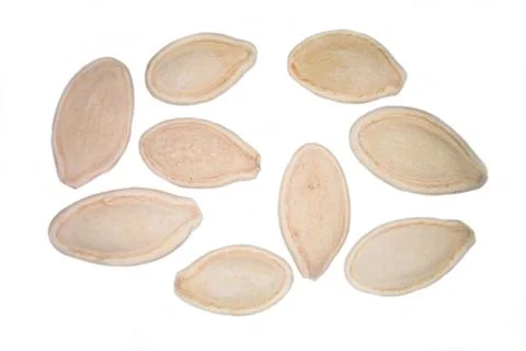 Pumpkin seeds on a white background seen from above Stock Photos