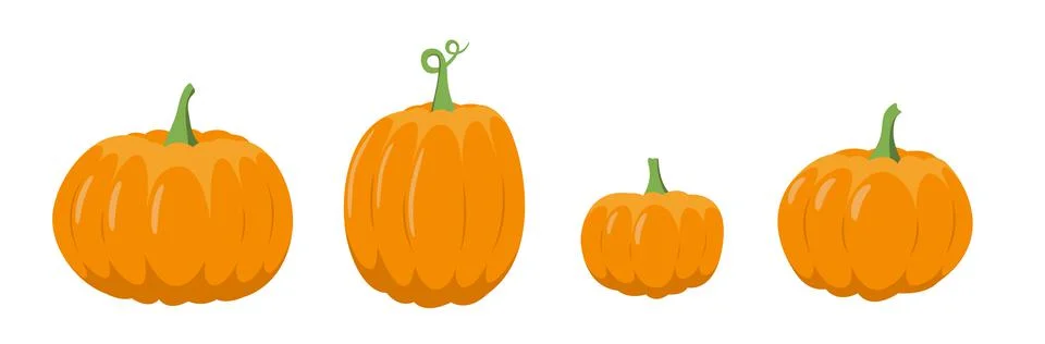 Pumpkin set. Orange pumpkin, fall, Halloween. Flat, vector Stock Illustration