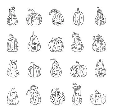 Pumpkin set in outline line Stock Illustration