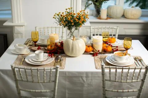 Pumpkin set on the table Stock Photos