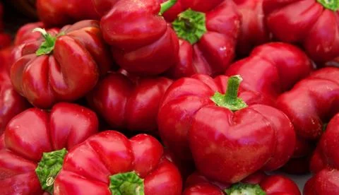 Pumpkin shaped red peppers Stock Photos