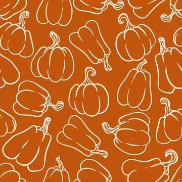 Pumpkin silhouettes on an orange background Stock Illustration